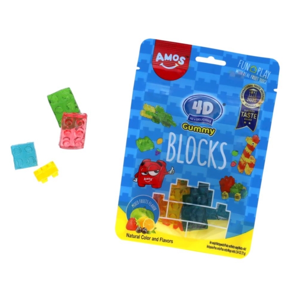 Amos 4D Gummy Blocks - Mixed Fruits Flavor 72 gr x 12 pc