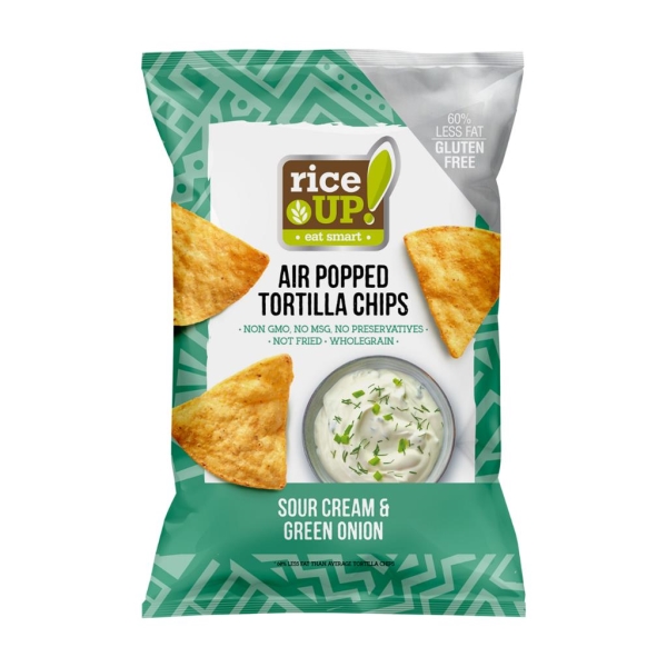 Rice Up Popped Tortilla chips Sour cream & Green Onion 60 gr x 24 st