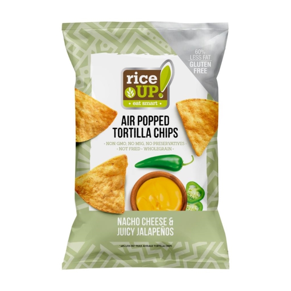 Rice Up Popped Tortilla chips Nacho cheese & Juicy Jalapenos 60 gr x 24 st