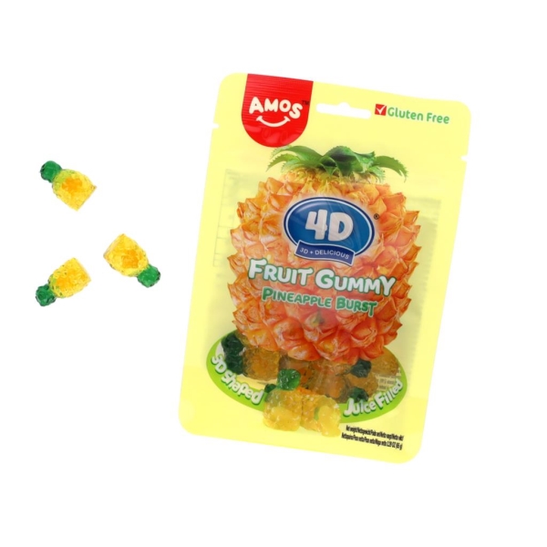 Amos 4D Fruit Gummy Juicy Burst - Pineapple 65 gr x 12 pc