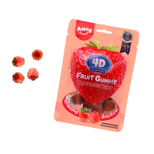 Amos 4D Fruit Gummy Juicy Burst - Strawberry 65 gr x 12 pc